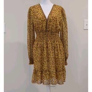 Max Studio Womens M Georgette Dress Golden Yellow Floral Boho Western Peasant